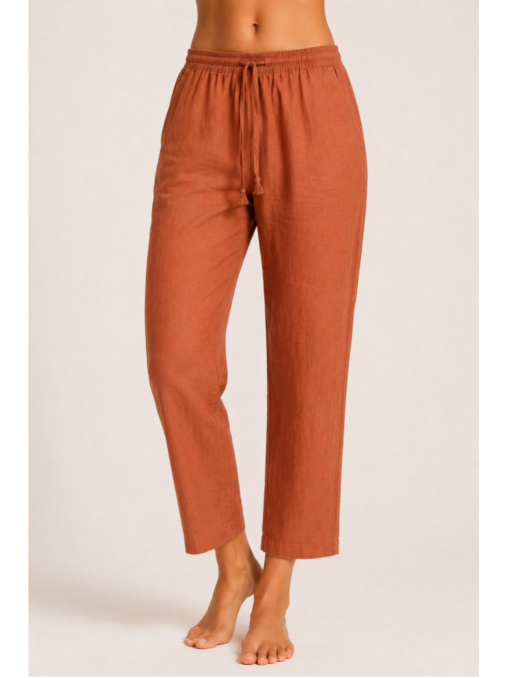 GAP XL Rust Orange Linen Pull On Pants Drawstring Coastal Boho Relaxed Fit Chic
